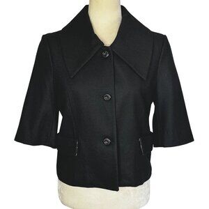 Tulle Black Wool Blend Retro Jacket Large Collar 60s Style Size Medium
